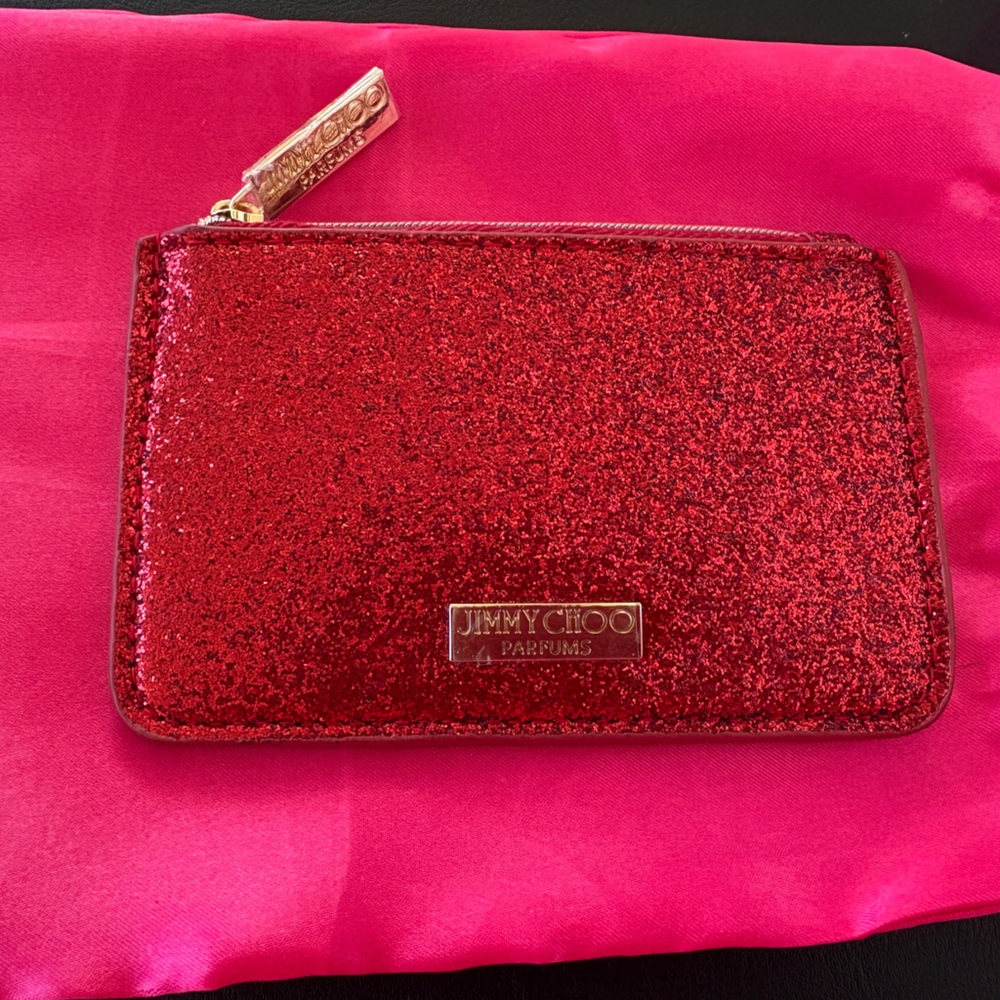 Jimmy Choo Red Glitter Coin Purse with Dust Bag NWOT